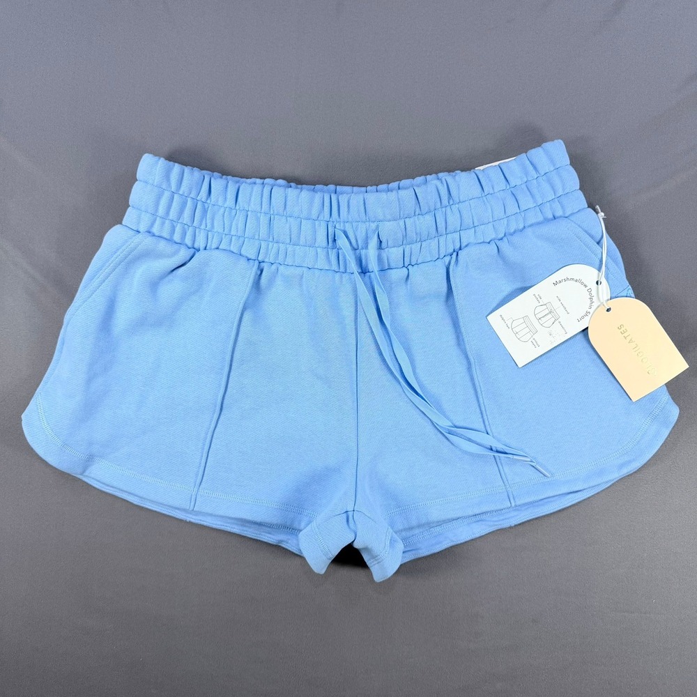 Blogilates Womens M Blue Cotton Poly Marshmallow Dolphin Short Drawstring Pocket